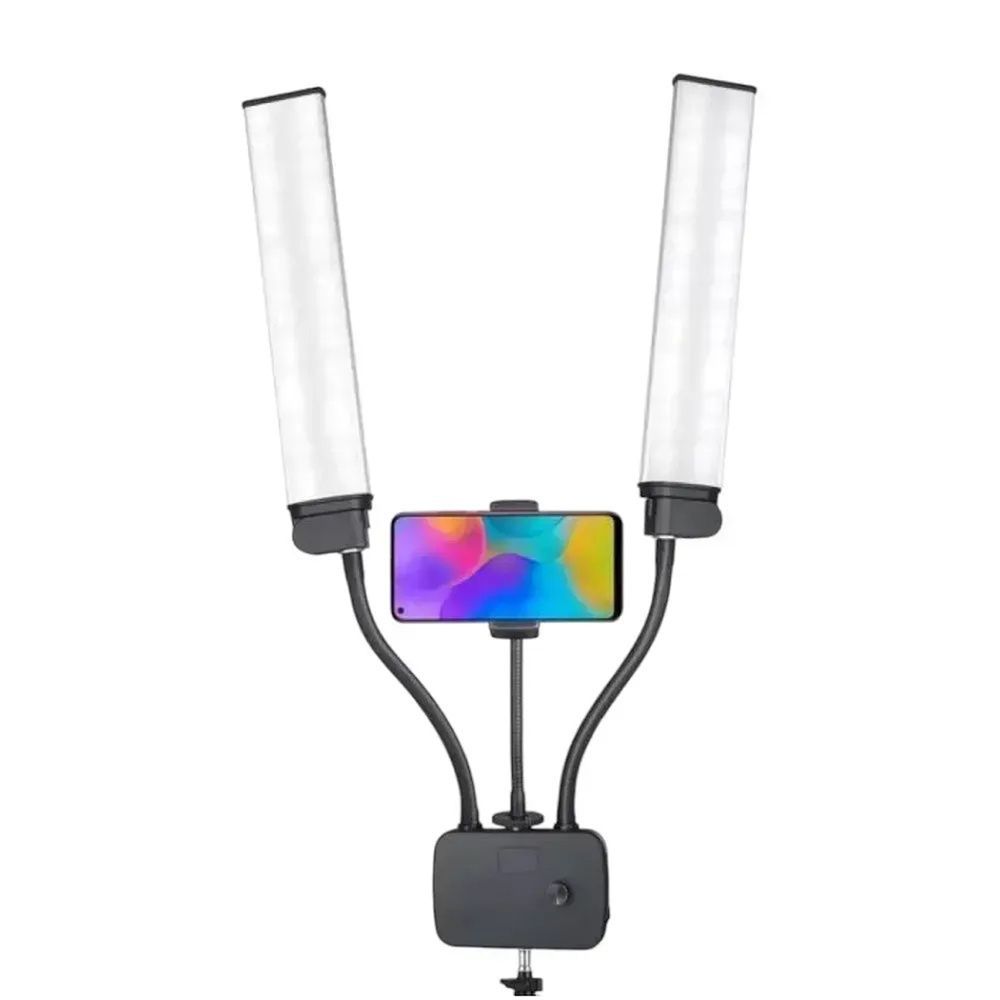 Лампа Рогатка HD-D2 45 Вт подвійна LED 3200&ndash;5600K без штативу, з тримачем для телефону для б&rsquo;юті-процедур, роботи з клієнтами та зйомки процесу 2240 фото